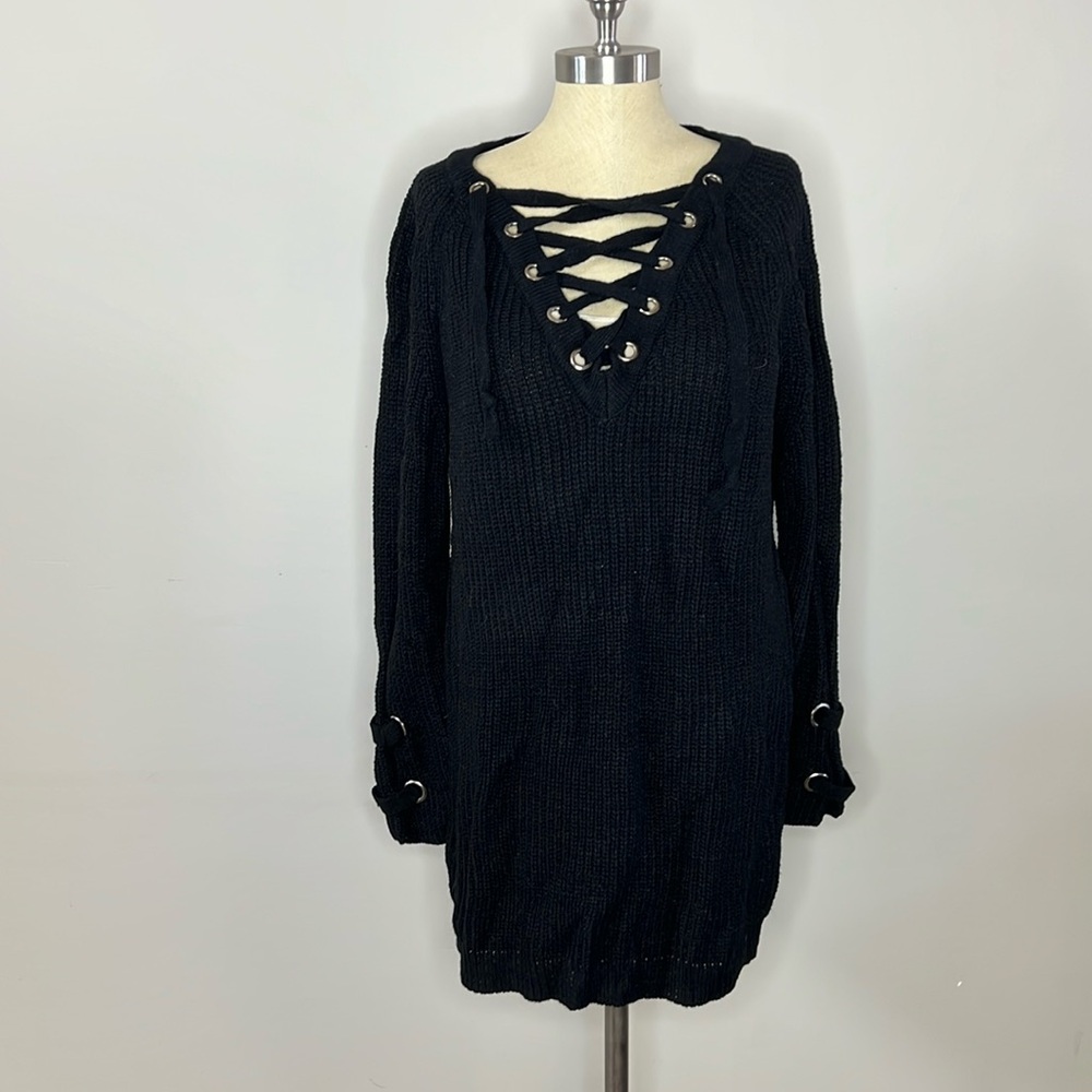 Black Lace-Up Women's Sweater